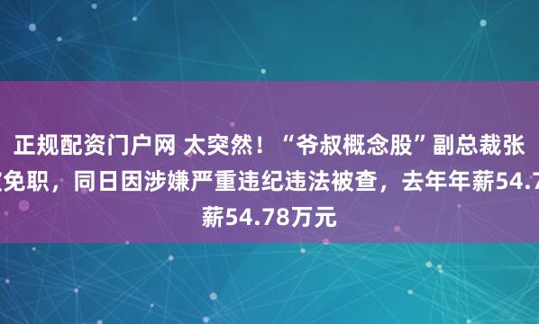 正规配资门户网 太突然！“爷叔概念股”副总裁张惠忠被免职，同日因涉嫌严重违纪违法被查，去年年薪54.78万元